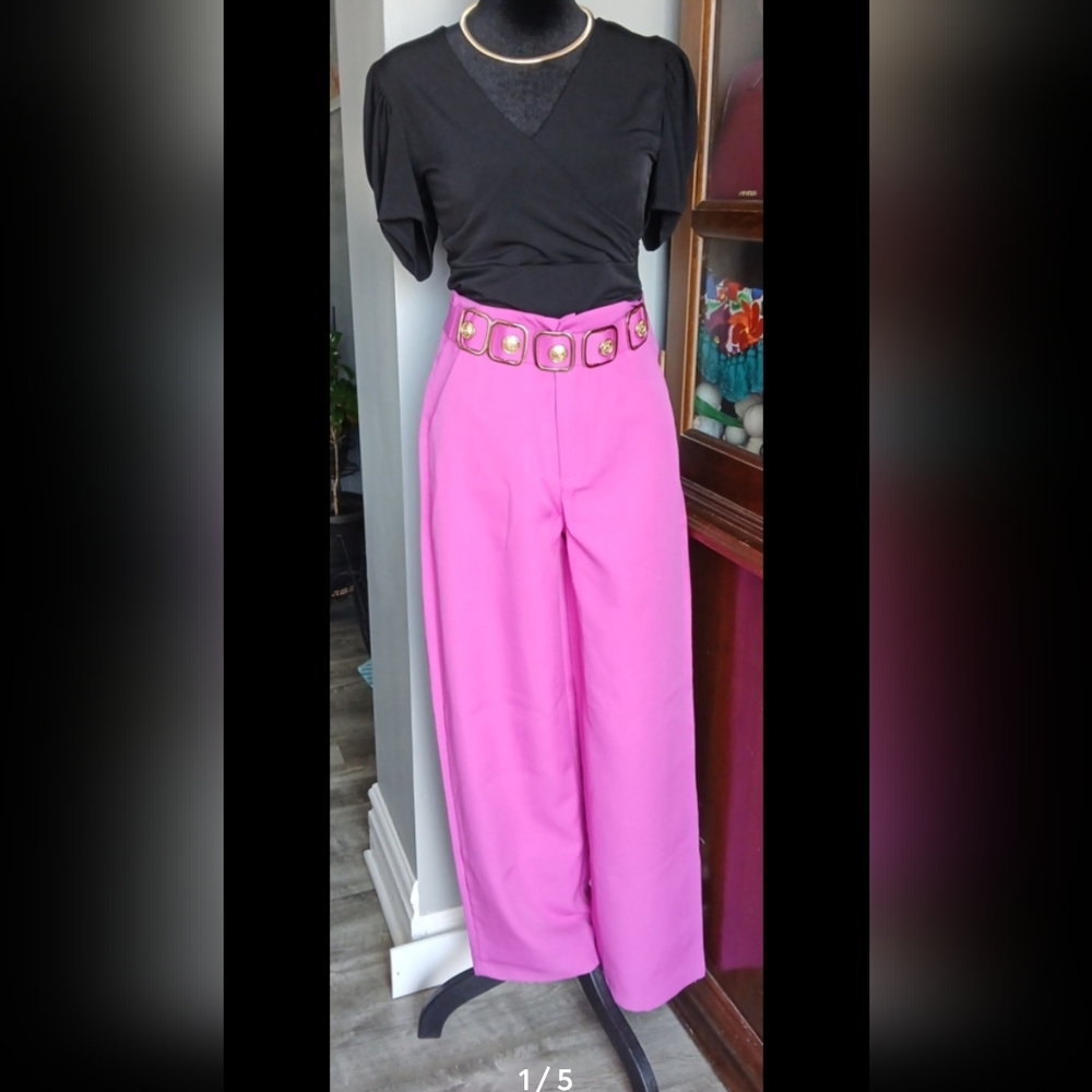 Wide-Leg High-Waist Women's Pants in Magenta